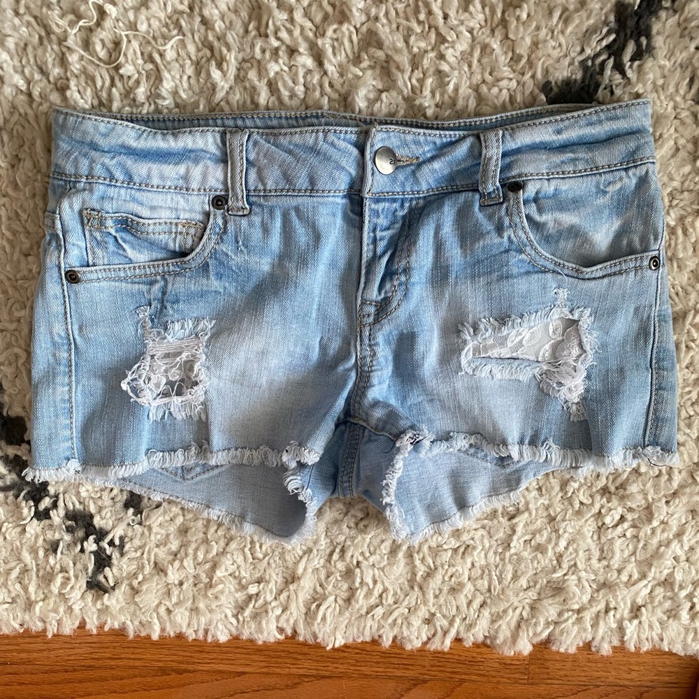 Forever 21 Distressed Denim Shorts with Lace Detail